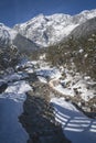 Sunny winter landscape with mountain river in Austrian Alps, Mieming, Tyrol, Austria Royalty Free Stock Photo