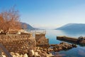 Sunny winter Mediterranean landscape. Montenegro. View of Bay of Kotor near Herceg Novi city Royalty Free Stock Photo