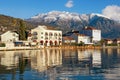 Sunny winter Mediterranean landscape. Montenegro, embankment of Tivat city Royalty Free Stock Photo