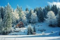 Winter forest in the Carpathians. Lake Vito