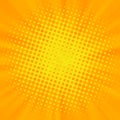 Abstract yellow orange rays dots halftone sunburst pattern background texture design template. Royalty Free Stock Photo
