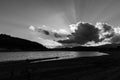 Sunrays through dark clouds above Montedoglio lake Tuscany, Italy Royalty Free Stock Photo