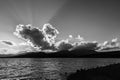 Sunrays through dark clouds above Montedoglio lake Tuscany, Italy Royalty Free Stock Photo