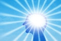 Sunrays glow from Human Head, Mind energy and Power, positive thought and emotion, and Mental heath concept