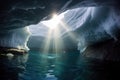 sunrays penetrating deep through iceberg crevices