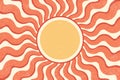 Sunrays retro background. Vector summer 70s poster. Abstract groovy design with grunge texture. Old paper banner with