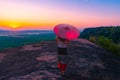 Sunrie with mist at three whale rock in Phu sing mountain Buengkan province,Thailand