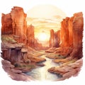 Sunrift Gorge Watercolor Drawing: Canyon River In Autumn