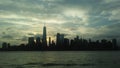 Sunrise above Downtown Manhattan in New NY across Hudon River - View from Liberty State Park in Jersey City, NJ. Royalty Free Stock Photo