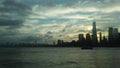 Sunrise above Downtown Manhattan in New NY across Hudon River - View from Liberty State Park in Jersey City, NJ. Royalty Free Stock Photo