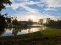 Sunrise above fishing pond \