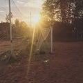 A football gates in the countryside. Sunrise