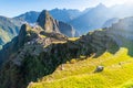 Sunrise above Inca ruins of Machu Picchu archeological site, Cusco, Peru, South America