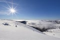 Sunrise above the inversion clouds from Kosarisko in Low Tatras Royalty Free Stock Photo