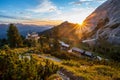 Sunrise above king`s house on Schachen from king Ludwig II and alpine hut Schachenhaus with warm atmosphere Royalty Free Stock Photo