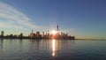 Sunrise above Manhattan, New York, NY - View across Hudson River from Pier A Park in Hoboken, NJ. Royalty Free Stock Photo