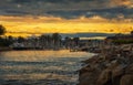 Sunrise above Santa Cruz harbor in Monterey bay, California Royalty Free Stock Photo