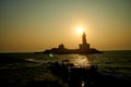 Sunrise above the sea Kanyakumari Comorin cape India Royalty Free Stock Photo