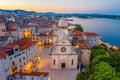 Sunrise aerial view of the cathedral of Saint James and waterfront of Sibenik, Croatia Royalty Free Stock Photo