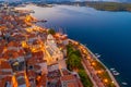 Sunrise aerial view of the cathedral of Saint James and waterfront of Sibenik, Croatia Royalty Free Stock Photo