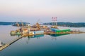 Sunrise aerial view of industrial port in Pula, Croatia