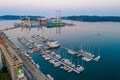 Sunrise aerial view of industrial port in Pula, Croatia