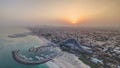 Beautiful Sunrise. Aerial View of Jumeirah Beach from Burj Al Arab, Dubai, UAE timelapse Royalty Free Stock Photo