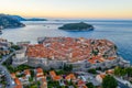 Sunrise aerial view of the old town of Dubrovnik, Croatia Royalty Free Stock Photo