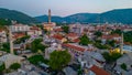 Sunrise aerial view of the old town of Mostar, Bosnia and Herzeg Royalty Free Stock Photo