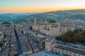 Sunrise aerial view over Palazzo Ducale in Italian town Urbino
