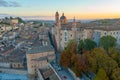 Sunrise aerial view over Palazzo Ducale in Italian town Urbino