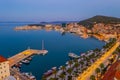 Sunrise aerial view of Riva promenade in Split, Croatia