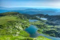 Sunrise aerial view of seven rila lakes in Bulgaria