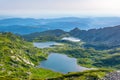 Sunrise aerial view of seven rila lakes in Bulgaria