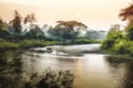 Sunrise over African River, Ishasha River, Uganda