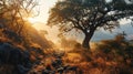 Sunrise in the African savanna inspired by South Africa nature Royalty Free Stock Photo