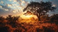 Sunrise in the African savanna inspired by South Africa nature Royalty Free Stock Photo