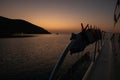Before sunrise in Agia Kyriaki beach, Kyparissi Laconia, Peloponnese, Zorakas Bay, Greece in summer view from yacht.