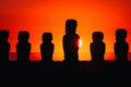 Sunrise at Ahu Tongariki with Moai statues on Easter island, Rapa Nui, Chile Royalty Free Stock Photo