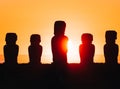 Sunrise at Ahu Tongariki with Moai statues on Easter island, Rapa Nui, Chile Royalty Free Stock Photo