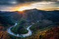 Sunrise along the Arda river, Eastern Rhodopes, Bulgaria Royalty Free Stock Photo