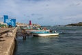 Harbour with boats and Lighthouse and Bay near Cape Ganjeolgot. Easternmost Point of Peninsula in Ulsan, South Korea. Asia