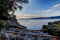 Sunrise along the rocky shorelines of the Gulf Islands off the shores of Vancouver Island Royalty Free Stock Photo