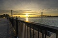 Sunrise at Ambassador bridge on Detroit river