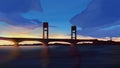 Sunrise on ampera bridge , south sumatra anime landscape illustration