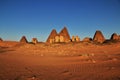 The sunrise, the ancient pyramids of Meroe in Sahara desert, Sudan Royalty Free Stock Photo