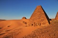 The sunrise, the ancient pyramids of Meroe in Sahara desert, Sudan Royalty Free Stock Photo