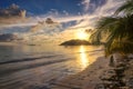 Sunrise at Anse Volbert beach on Praslin on the Seychelles Royalty Free Stock Photo