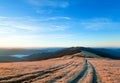 Sunrise autumn mountain road view Royalty Free Stock Photo