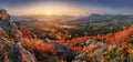 Sunrise autumn panorama from peak - Slovakia, Handlova